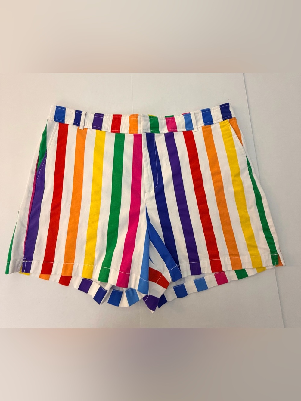 NY & Company Soft Cotton Blend Fun Summer White Rainbow Striped Shorts Size 16
